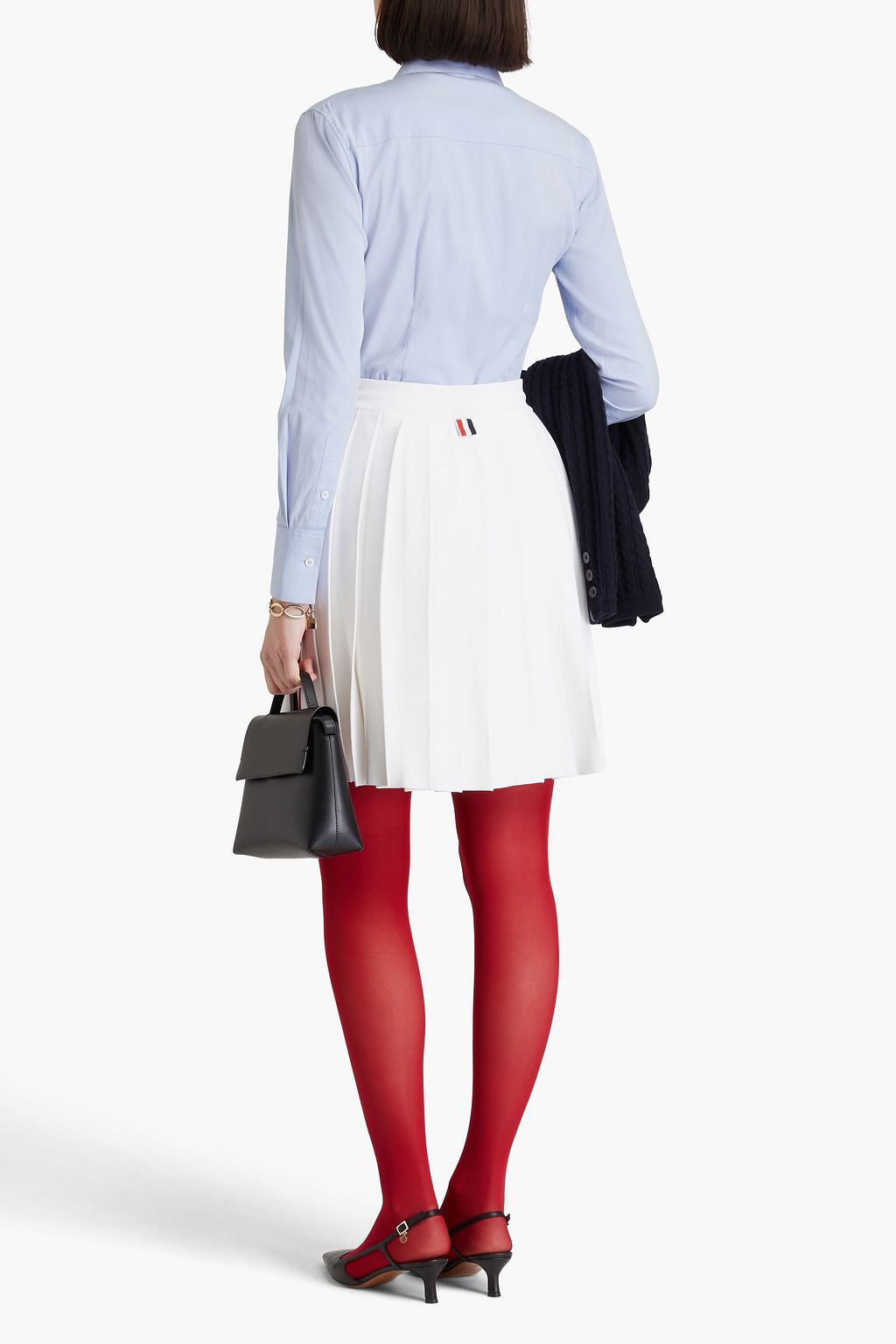 THOM BROWNE Pleated striped stretch-knit mini skirt