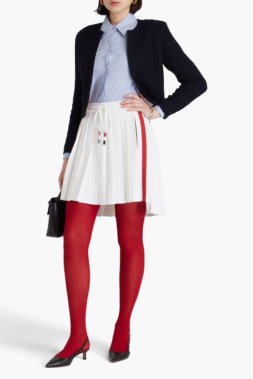 THOM BROWNE Pleated striped stretch-knit mini skirt