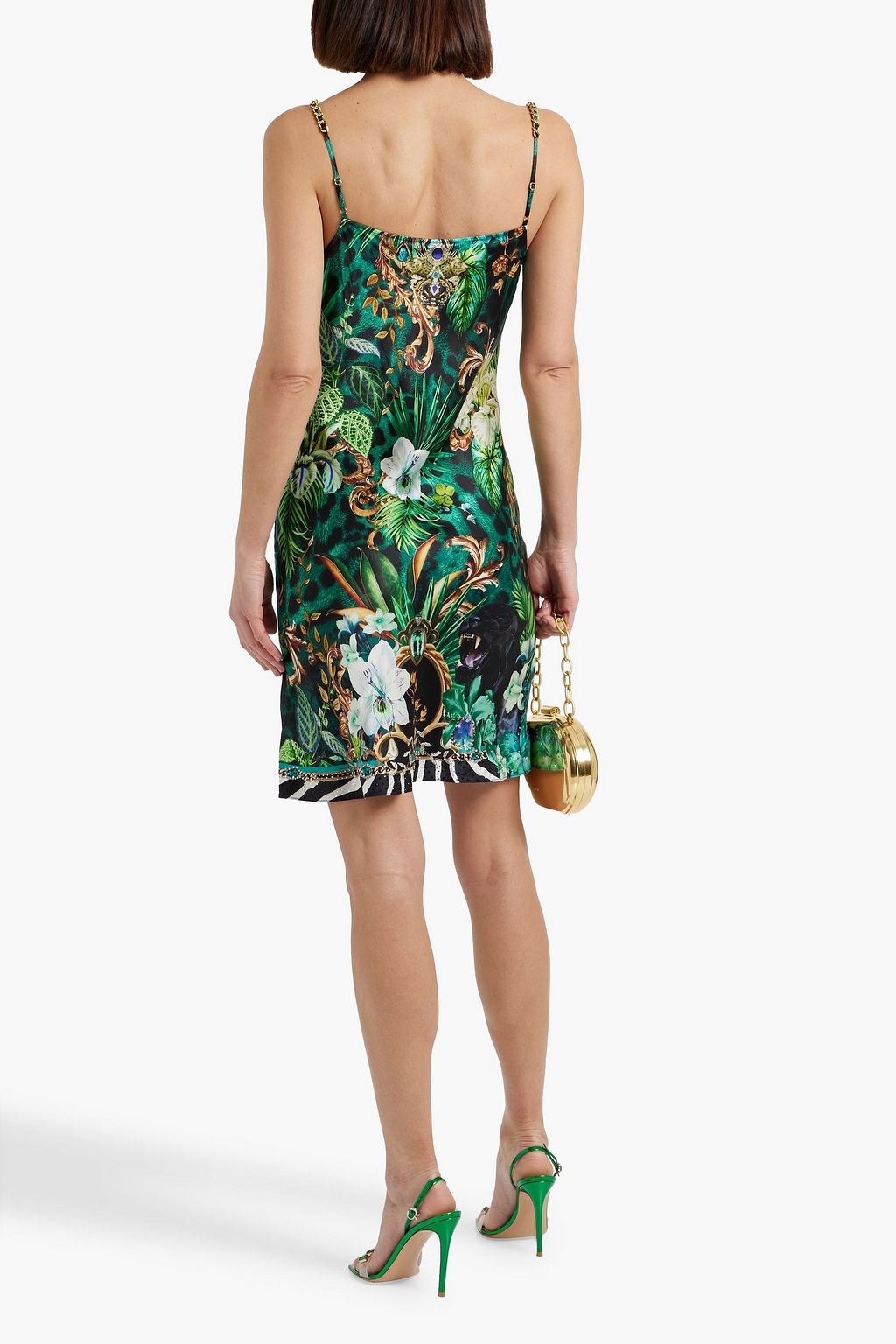 CAMILLA Embellished floral-print silk-satin mini slip dress