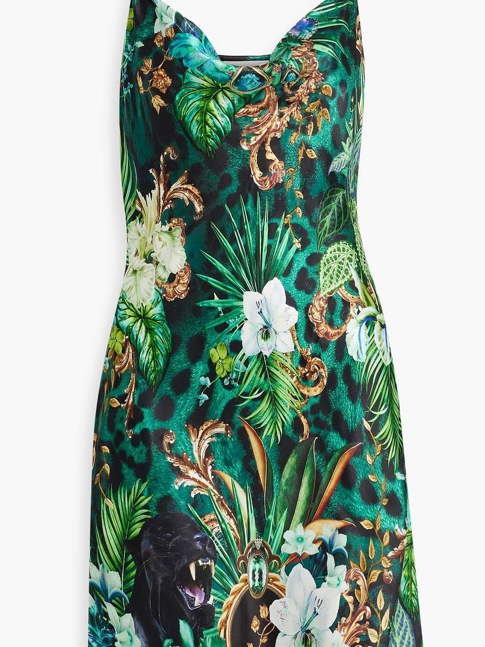 embellished floral-print silk-satin mini slip dress