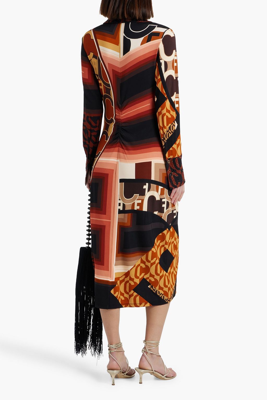 CAMILLA Crystal-embellished printed stretch-jersey midi shirt dress