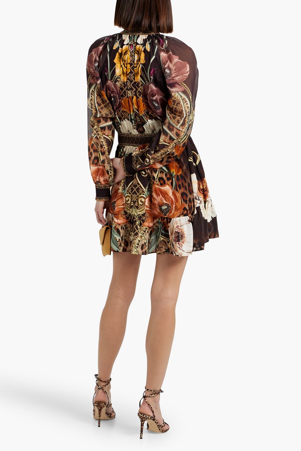 CAMILLA Crystal-embellished printed silk crepe de chine mini dress