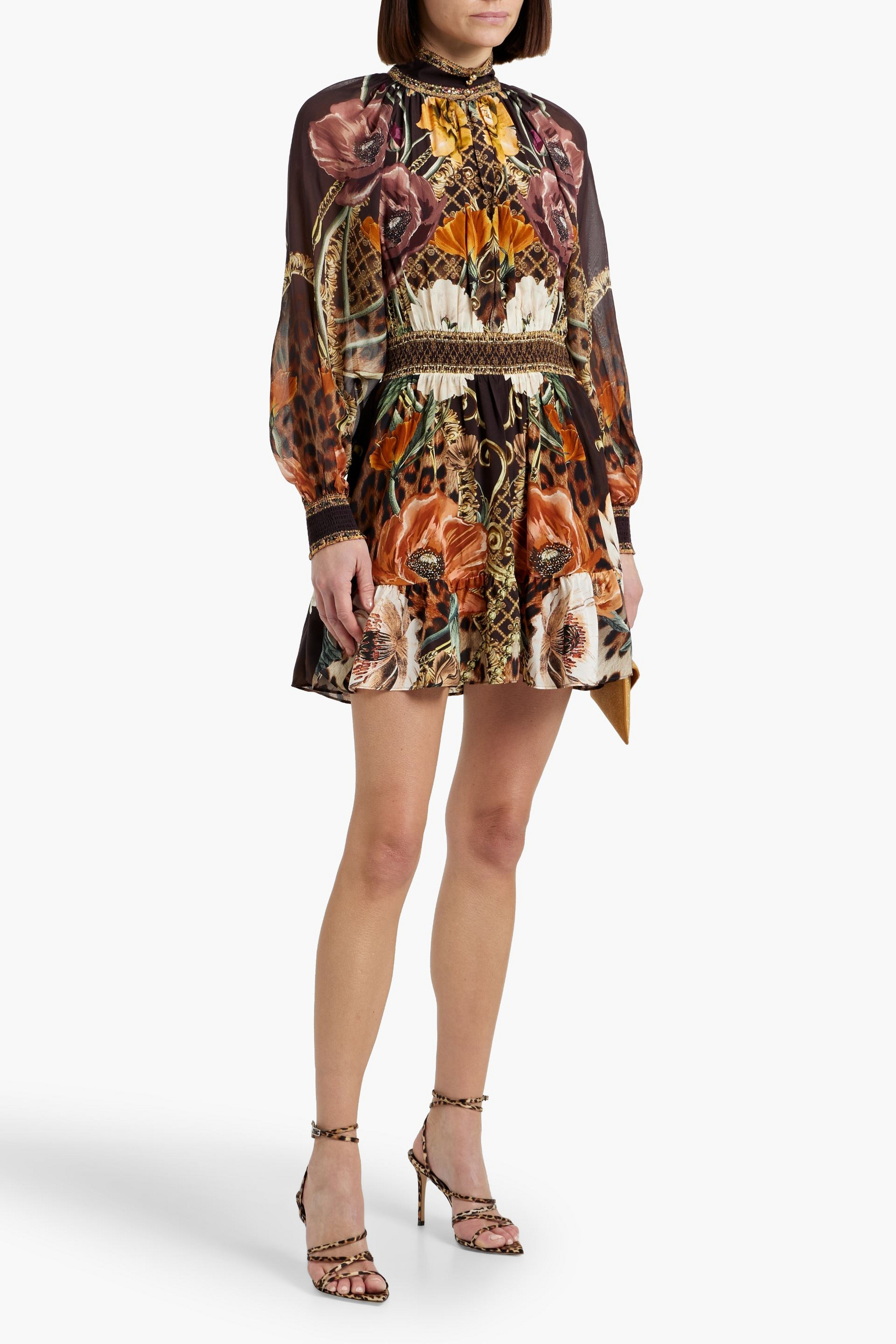 Camilla Crystal-embellished printed silk crepe de chine mini dress