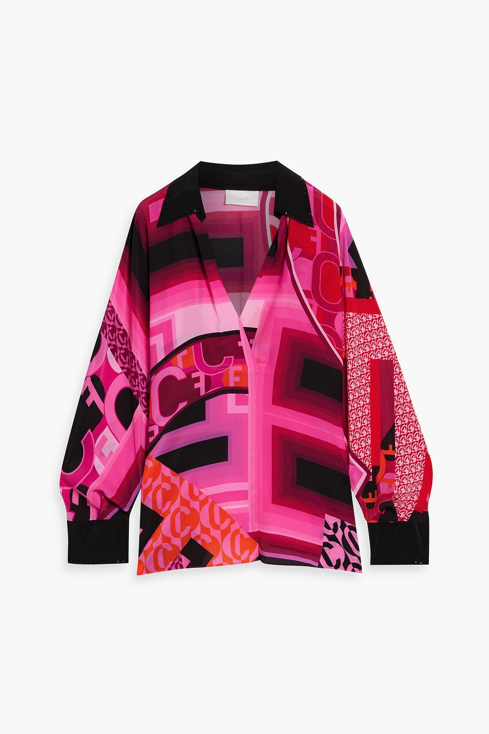Camilla Crystal-embellished Printed Silk Crepe De Chine Top In Pink