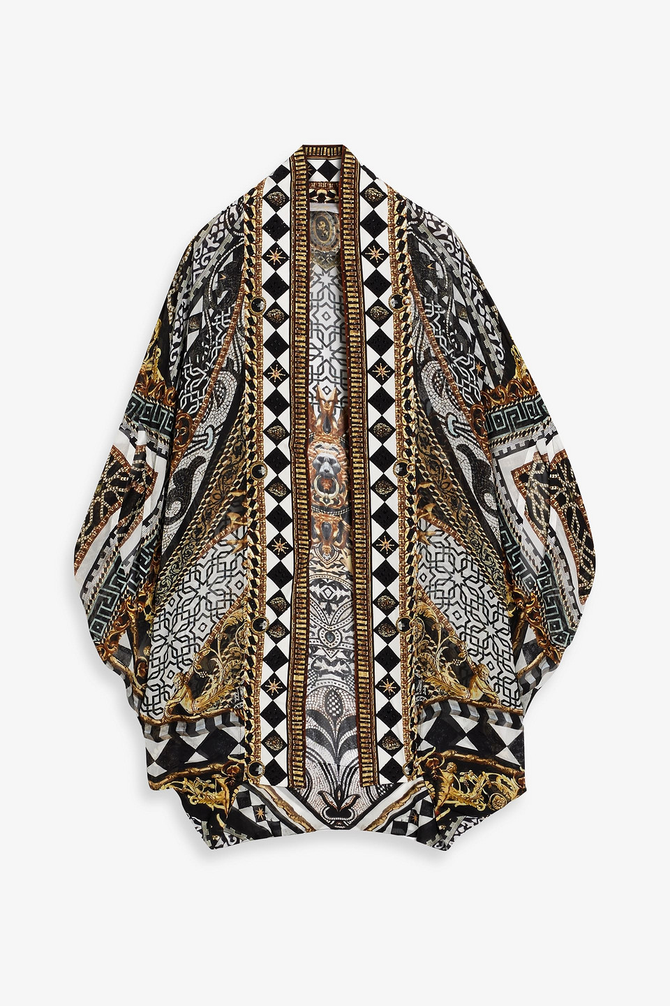 Camilla Crystal-embellished Printed Silk Crepe De Chine Kimono In Black