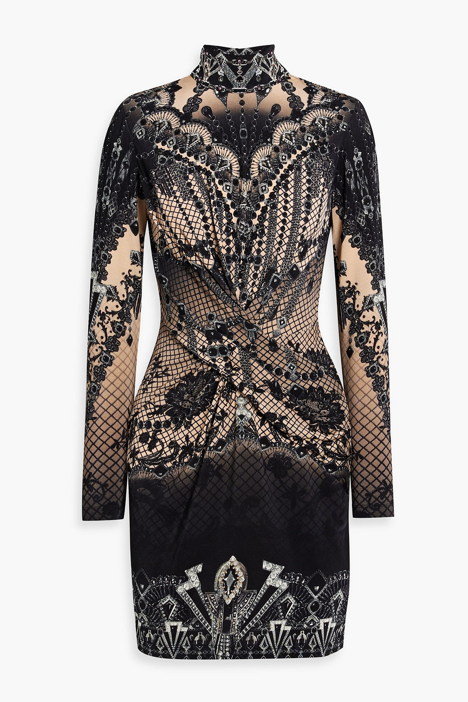 Camilla Crystal-embellished Printed Stretch-jersey Mini Dress In Black