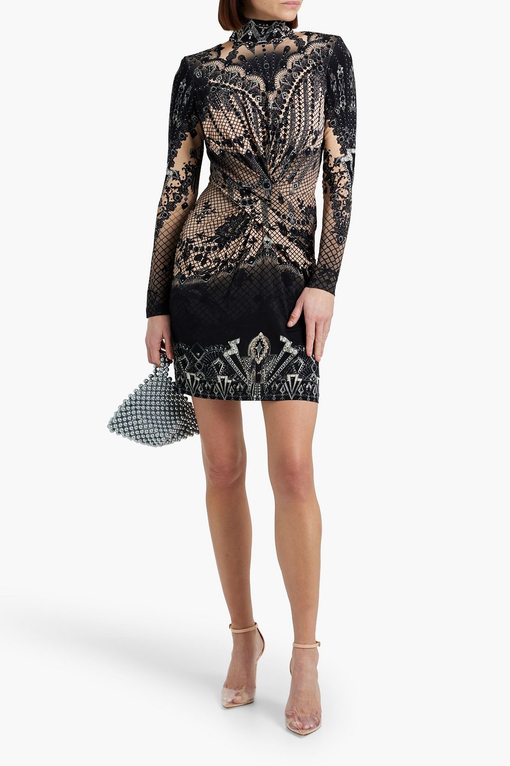 CAMILLA Crystal-embellished printed stretch-jersey mini dress