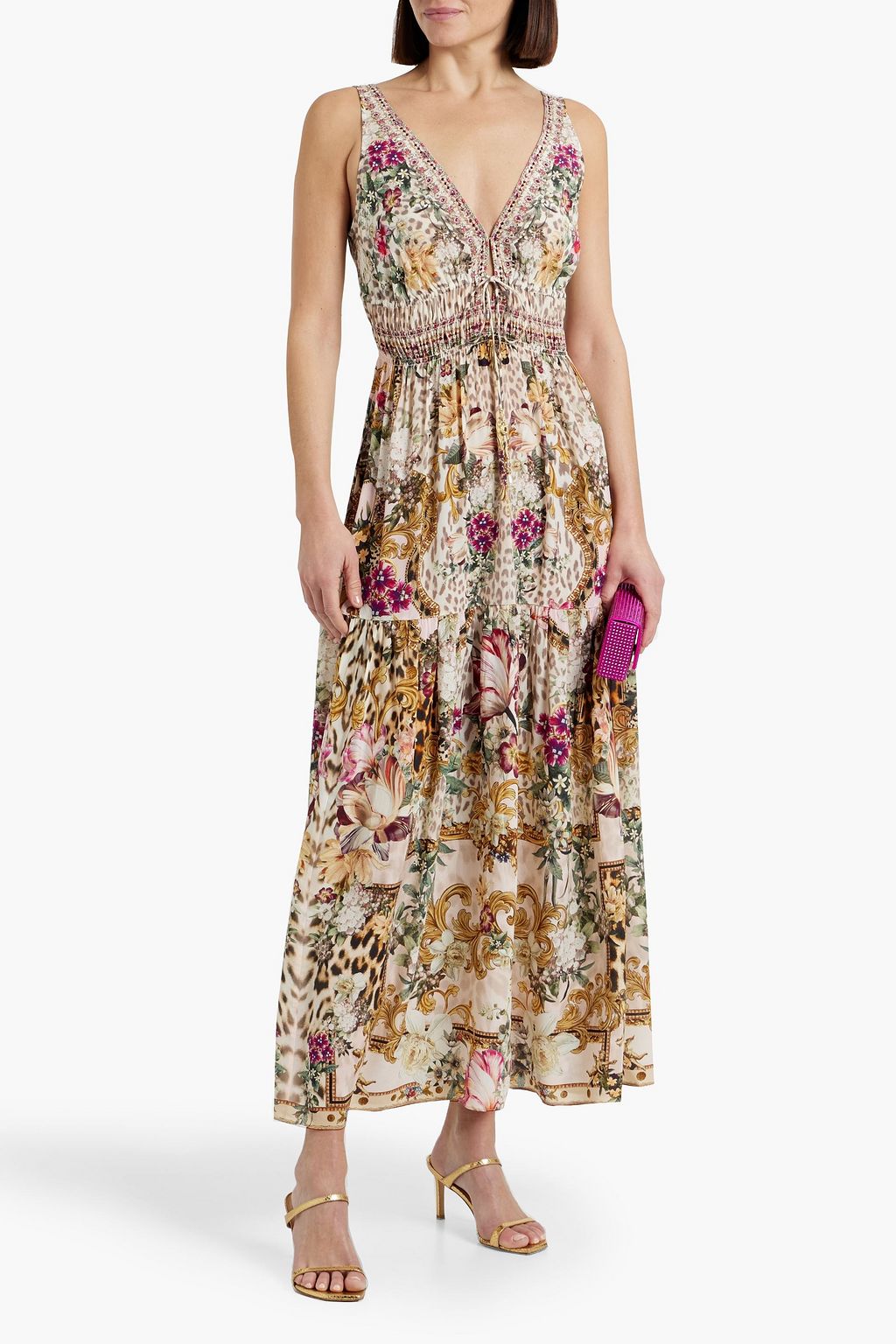 CAMILLA Crystal-embellished printed silk crepe de chine maxi dress