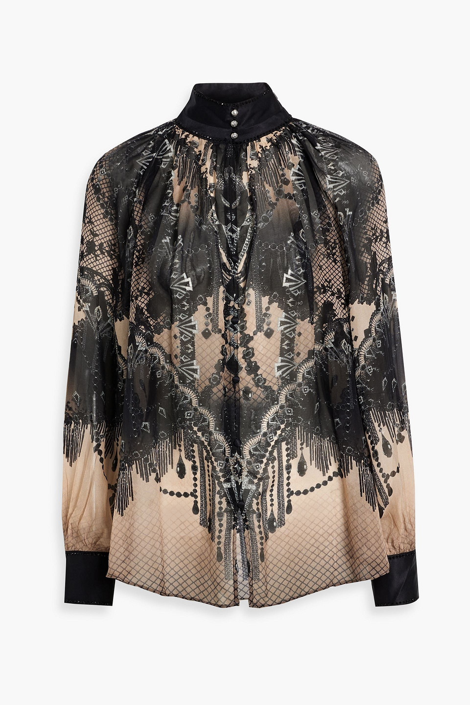 Camilla Crystal-embellished Printed Silk Crepe De Chine Blouse In Black