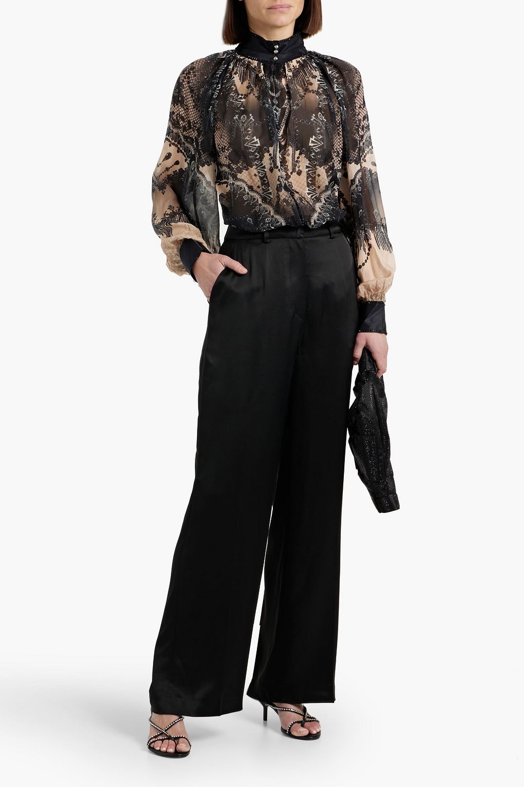 CAMILLA Crystal-embellished printed silk crepe de chine blouse