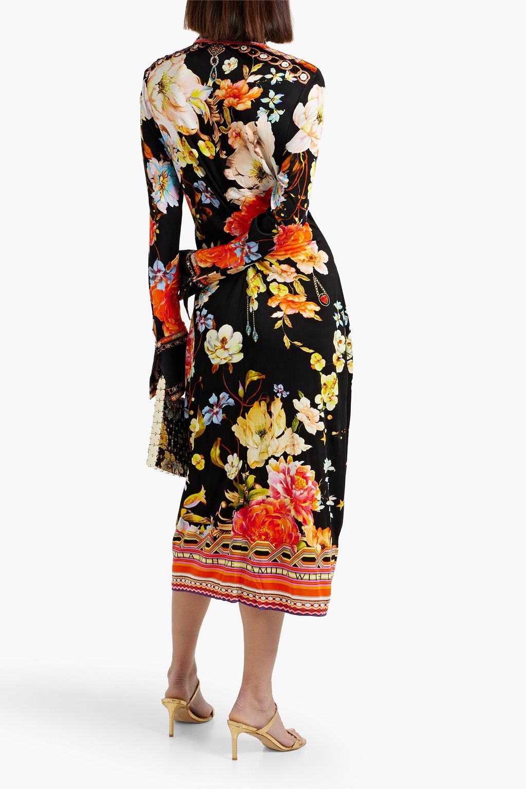 CAMILLA Crystal-embellished floral-print stretch-jersey midi shirt dress