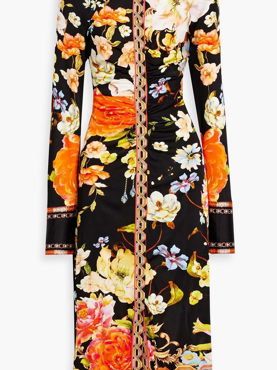 crystal-embellished floral-print stretch-jersey midi shirt dress