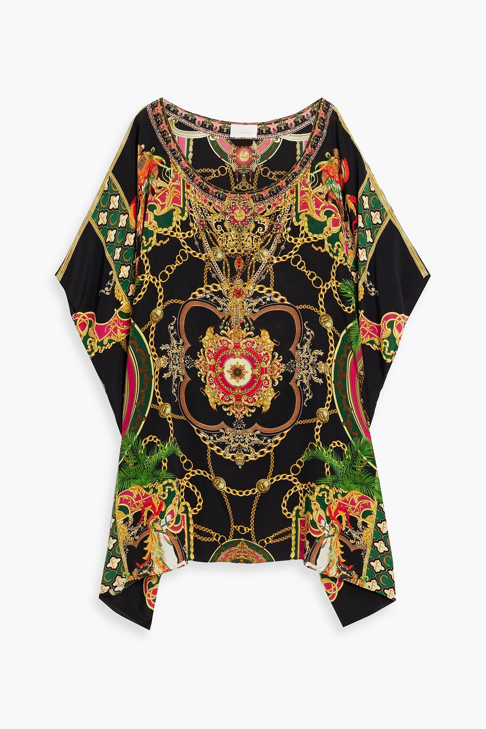 Camilla Crystal-embellished Printed Silk Crepe De Chine Kaftan In Black