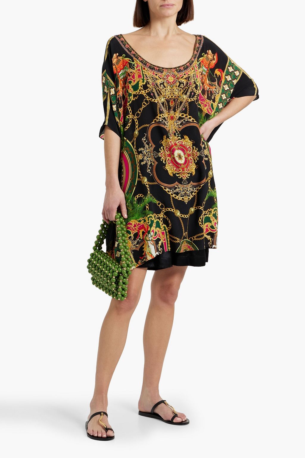 CAMILLA Crystal-embellished printed silk crepe de chine kaftan