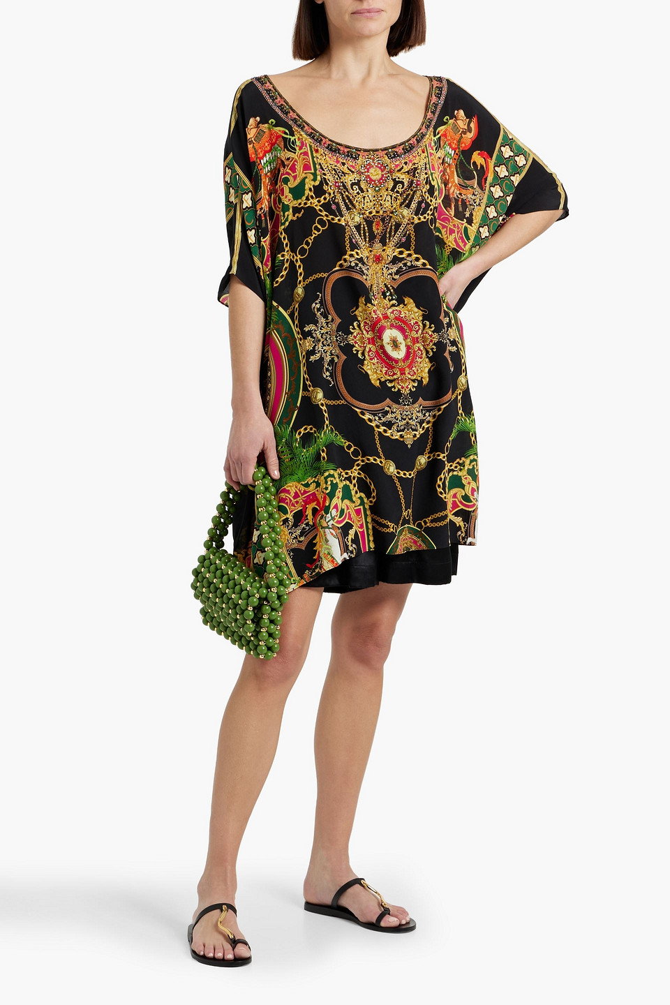 Camilla Crystal-embellished Printed Silk Crepe De Chine Kaftan In Black