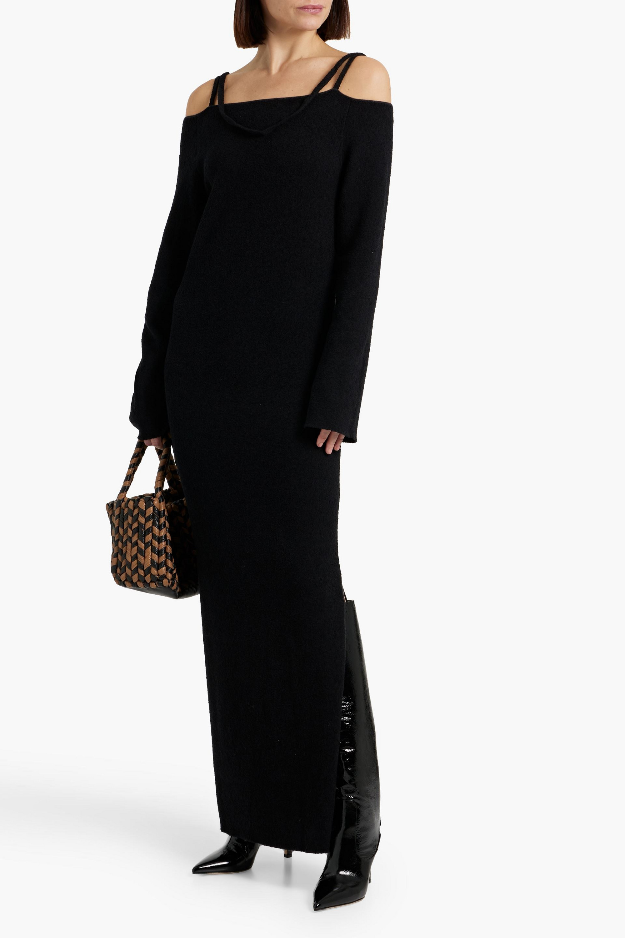 Nanushka Bibian cold-shoulder bouclé-knit maxi dress
