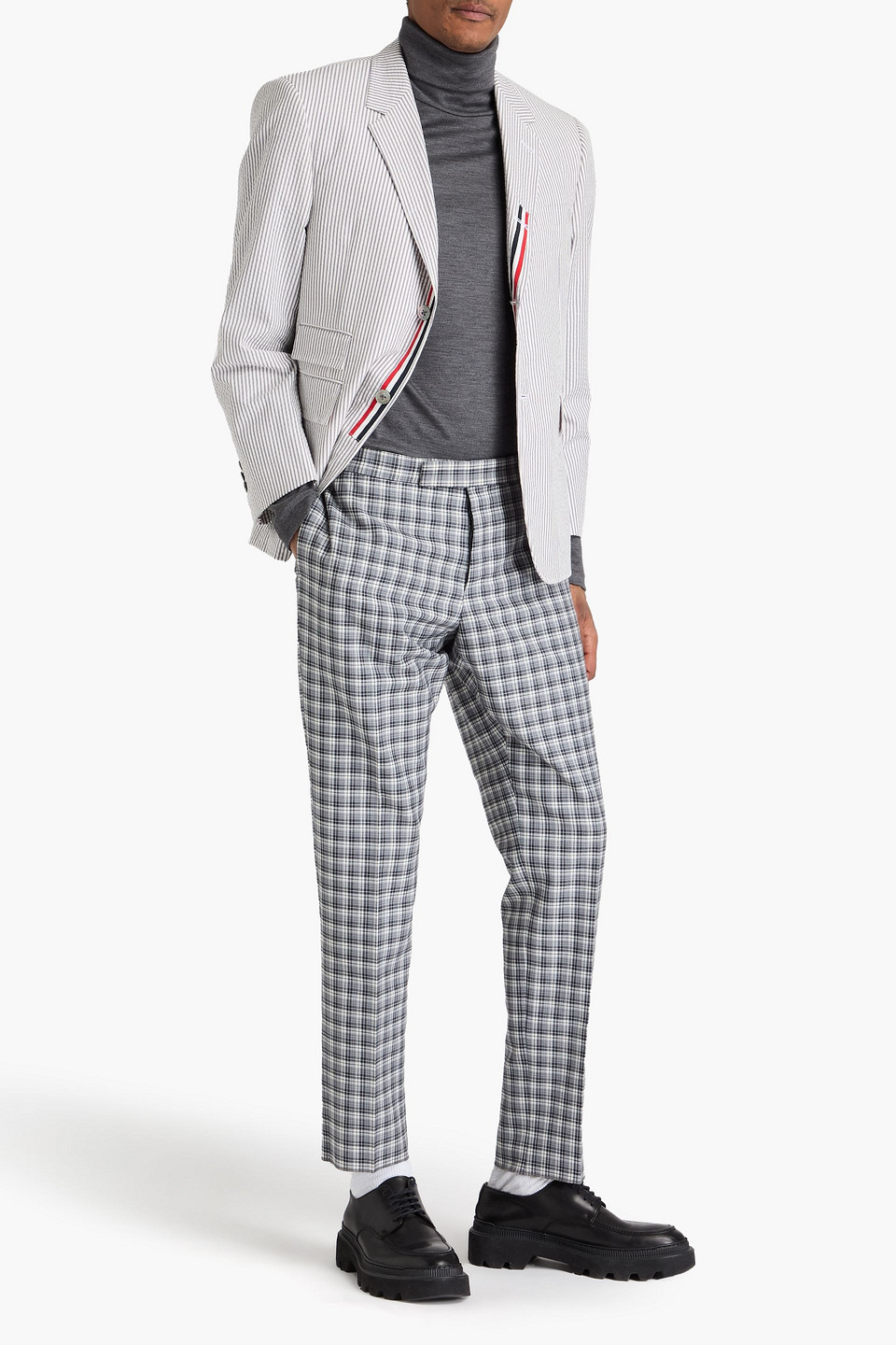 Thom Browne Checked Wool Pants In Gray