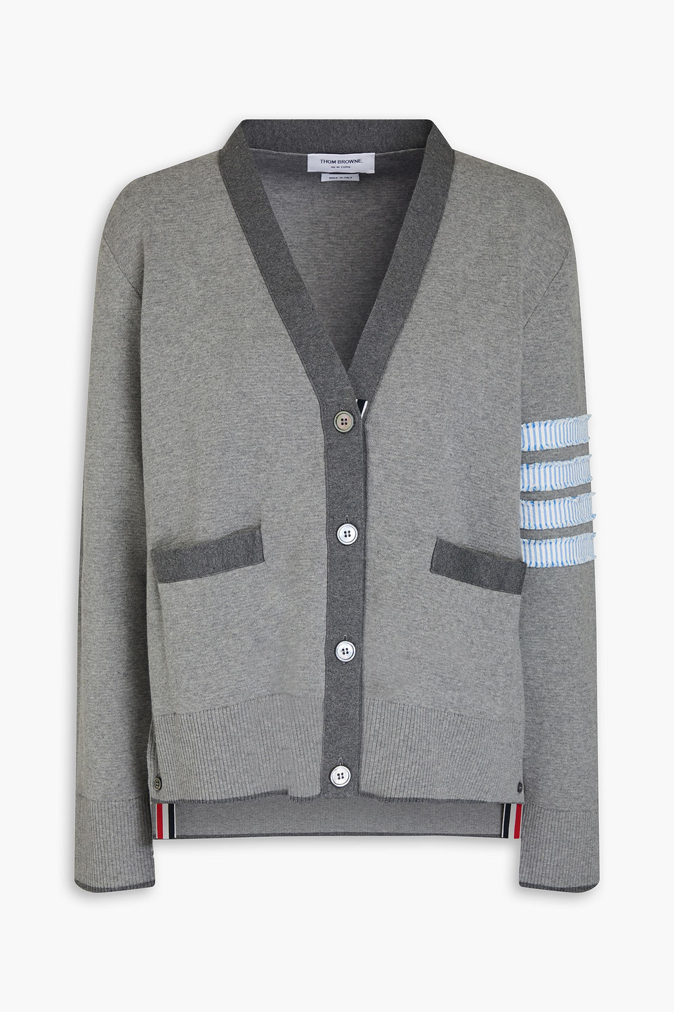 Thom Browne Gestreifter Cardigan Aus Baumwolle In Grau