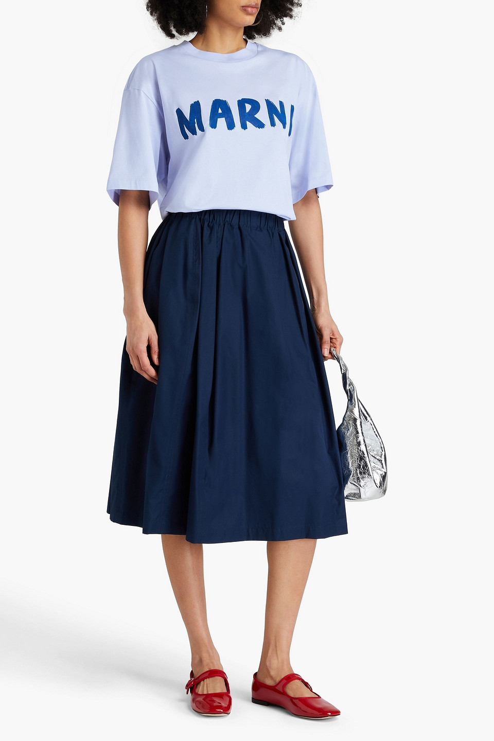 Marni T-shirt Aus Baumwoll-jersey Mit Print In Himmelblau