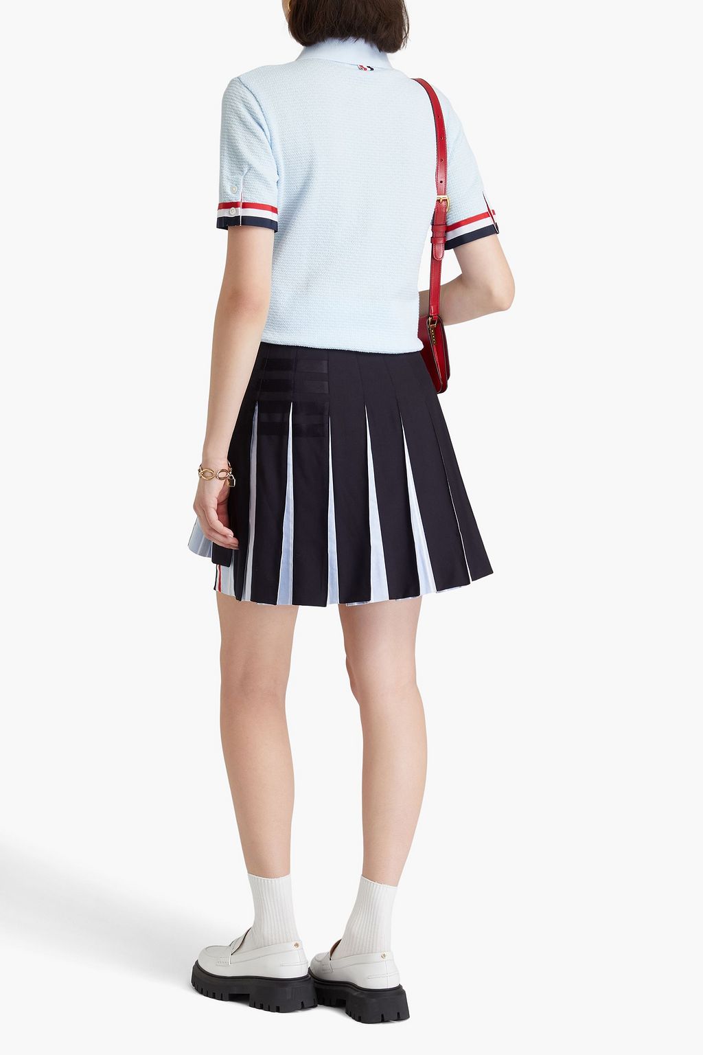 THOM BROWNE Pleated cotton and wool mini skirt