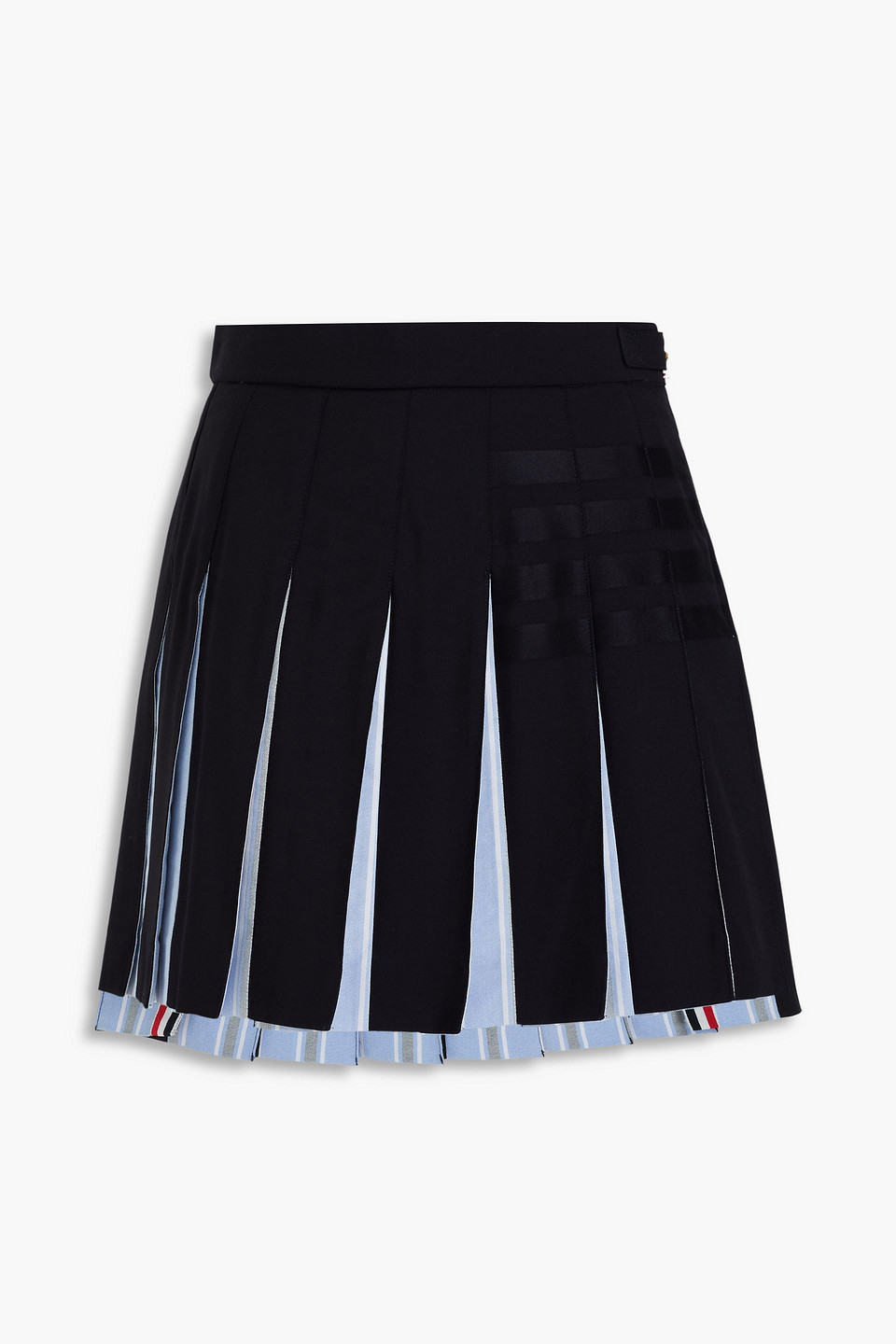 Thom Browne Pleated Two-tone Cotton And Wool Mini Skirt In Midnight Blue