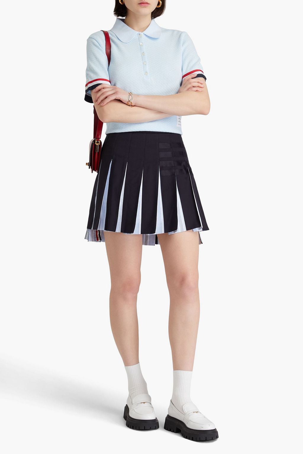 THOM BROWNE Pleated cotton and wool mini skirt