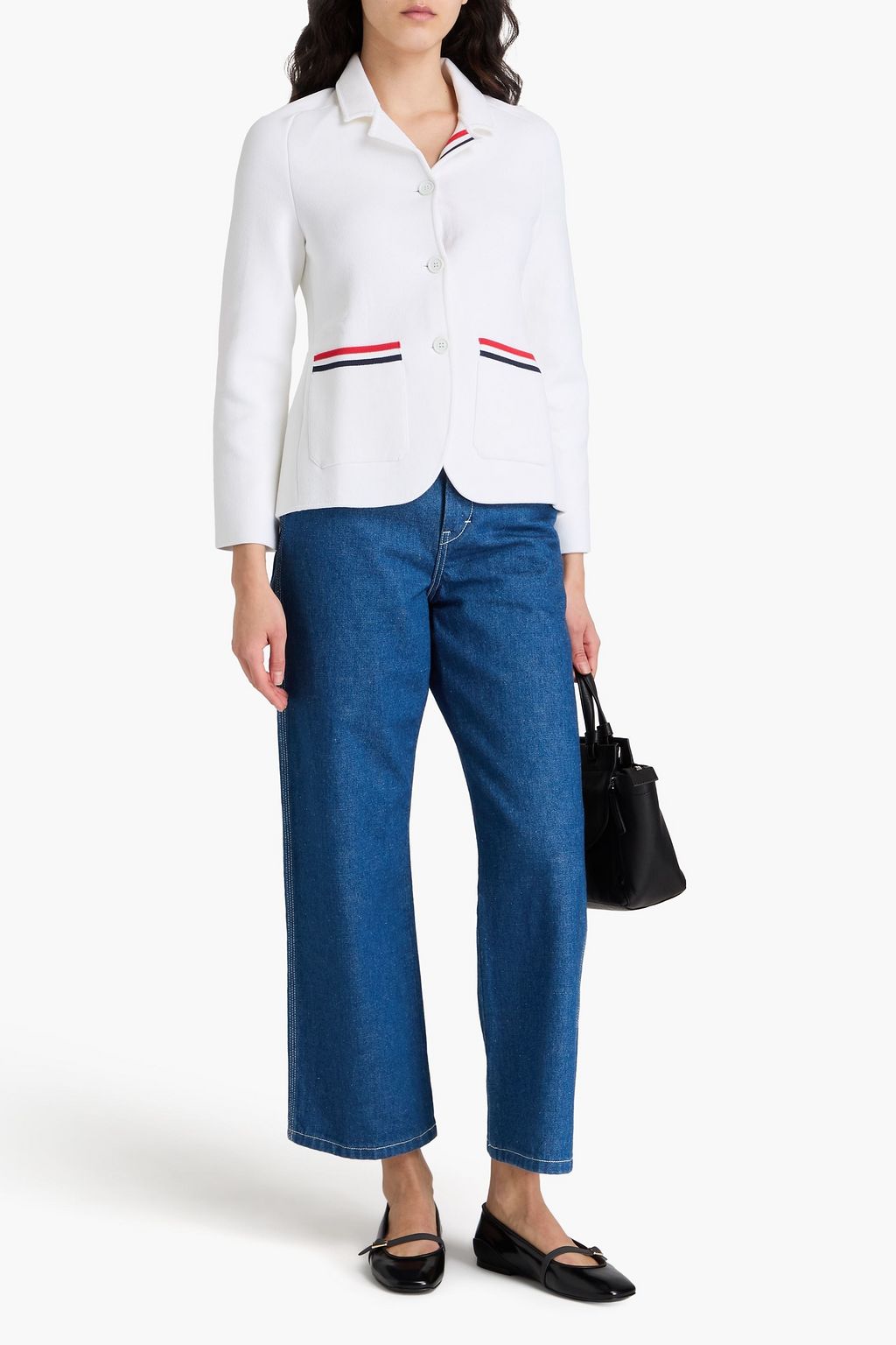 THOM BROWNE بليزر من نسيج محبوك وبتصميم مخطط