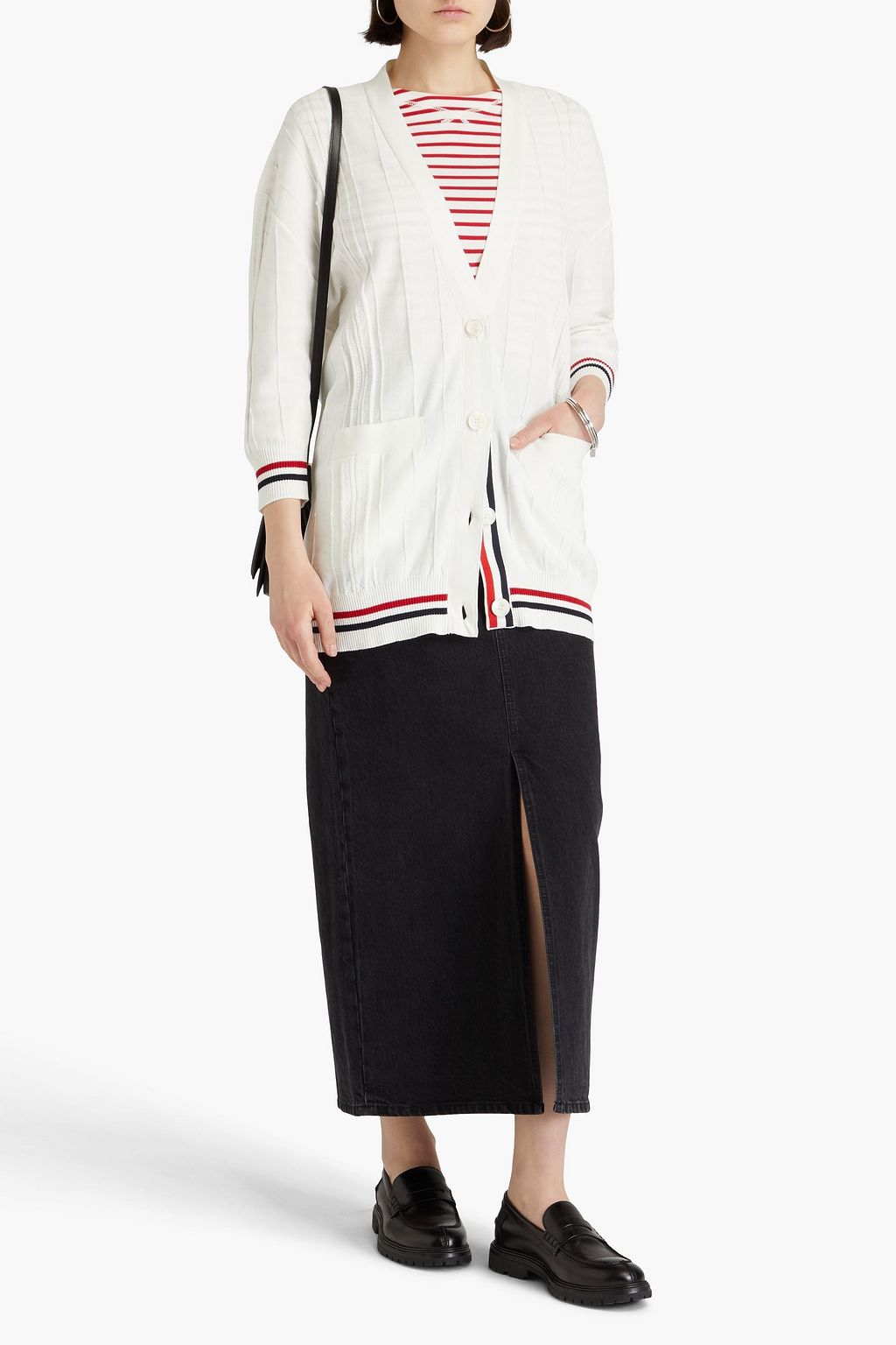 THOM BROWNE كارديغان من القطن بتصميم مخطط