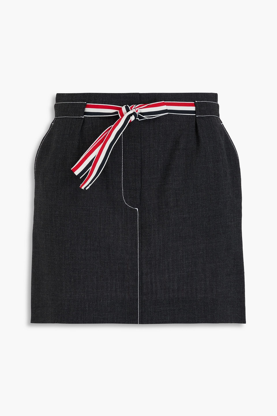 Thom Browne 2ply Fresco Tie Waist Mini Sack Skirt In Dark Gray