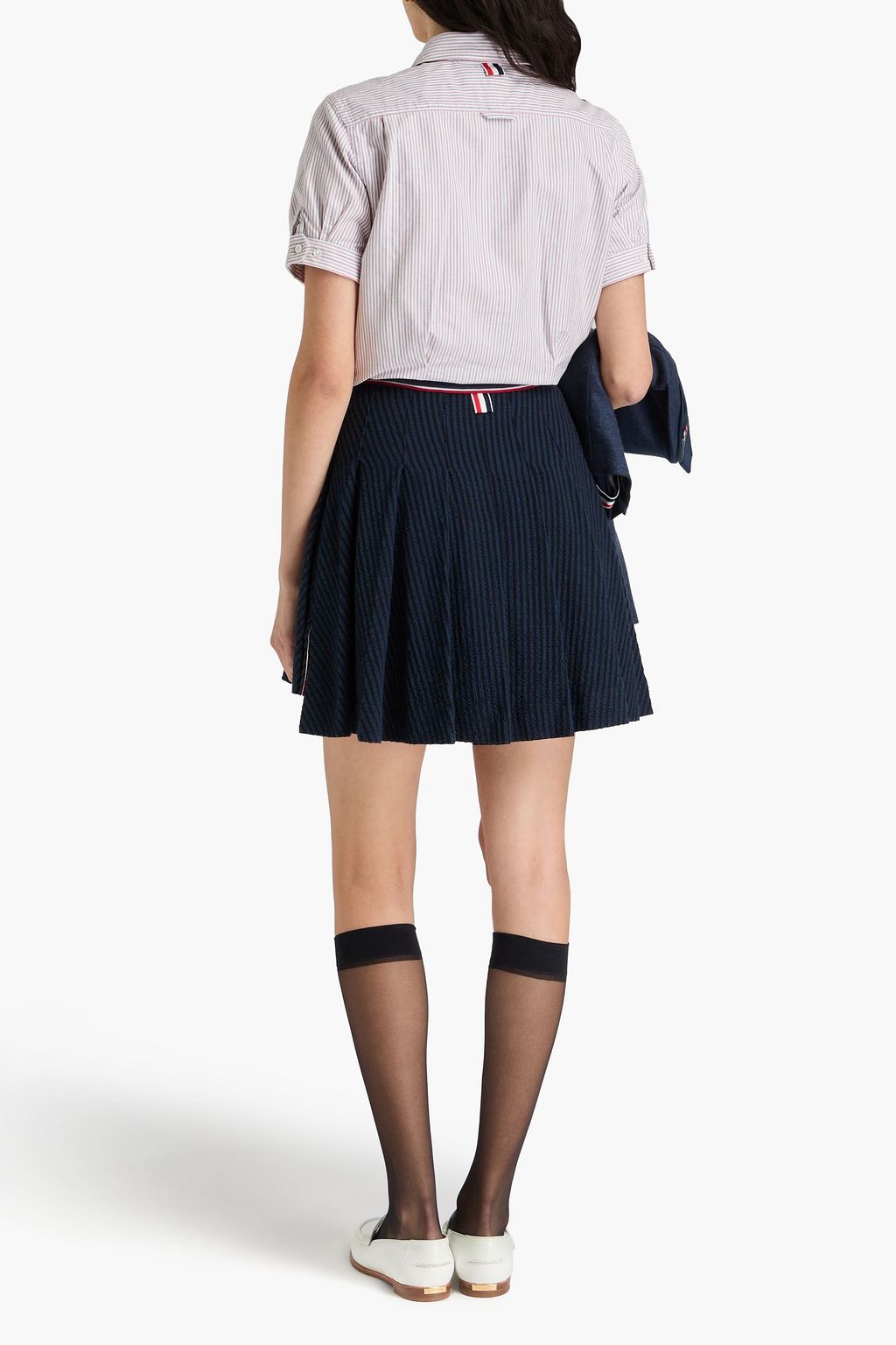 THOM BROWNE Pleated cotton-blend bouclé-tweed mini skirt