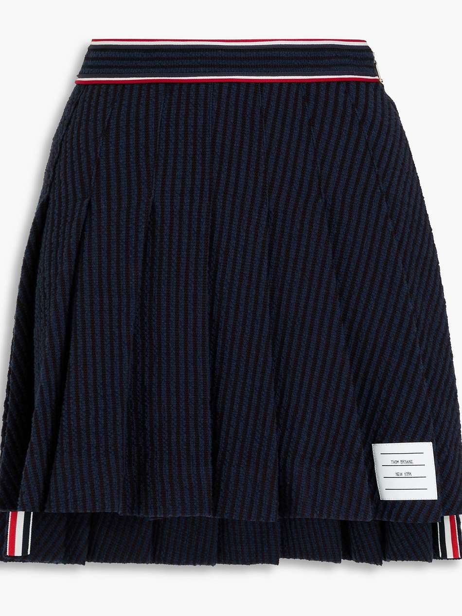 pleated cotton-blend bouclé-tweed mini skirt