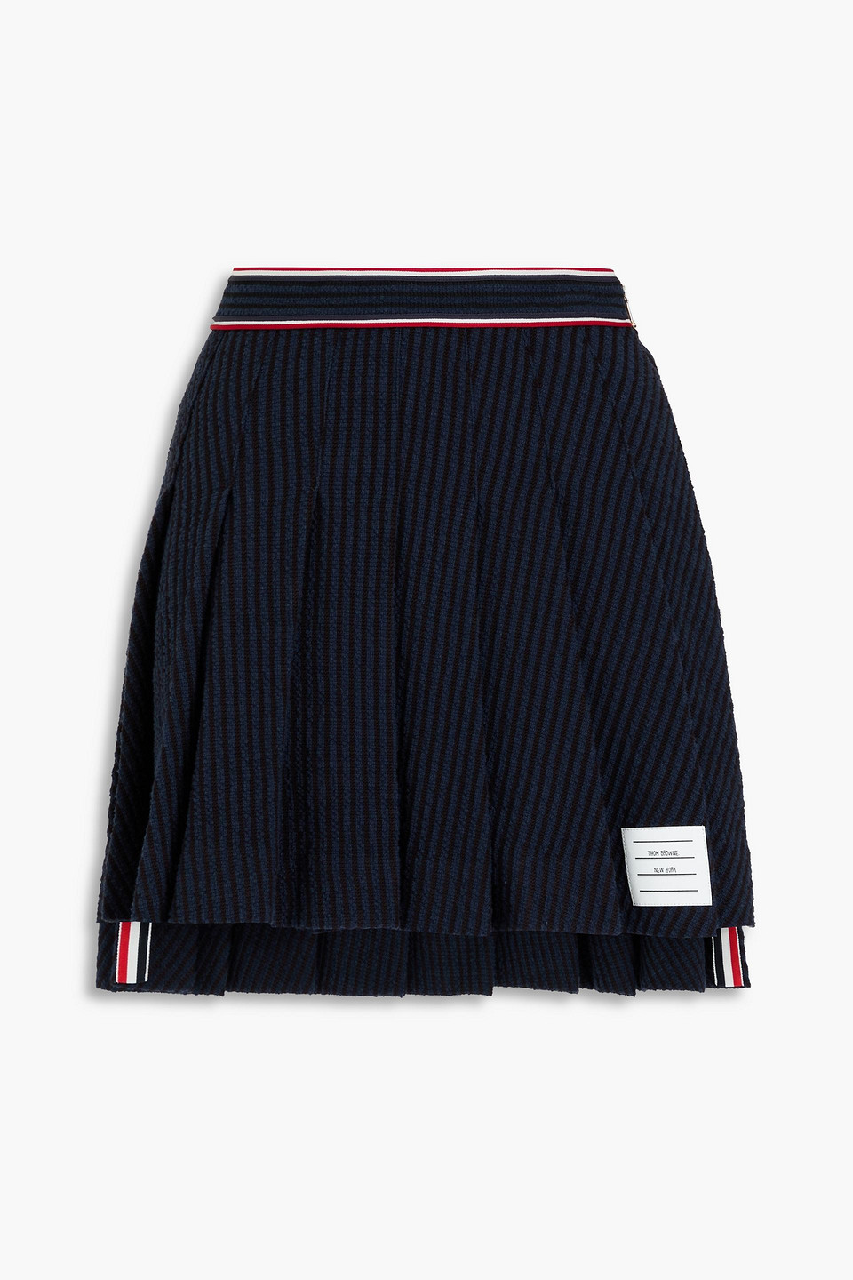 Thom Browne Pleated Cotton-blend Bouclé-tweed Mini Skirt In Navy