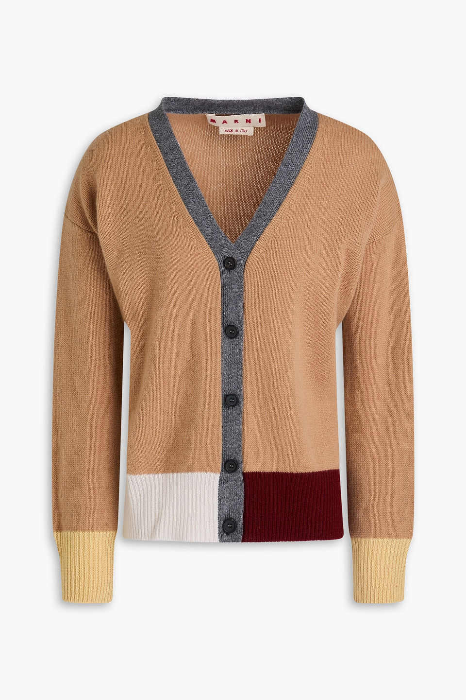 Marni Cardigan Aus Kaschmir In Colour-block-optik In Camelfarben