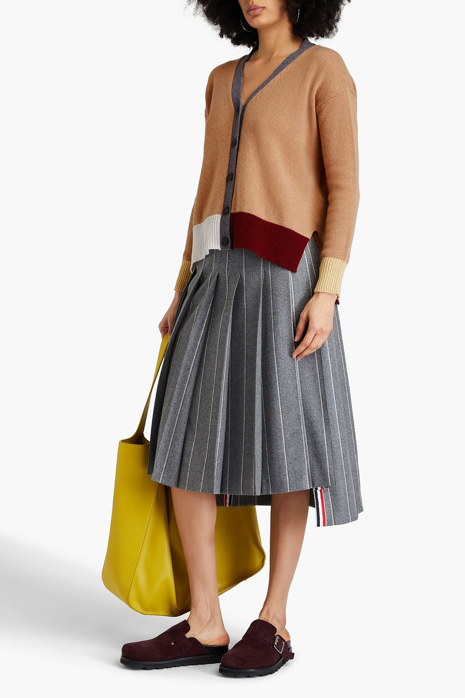 Marni Cardigan Aus Kaschmir In Colour-block-optik In Camelfarben