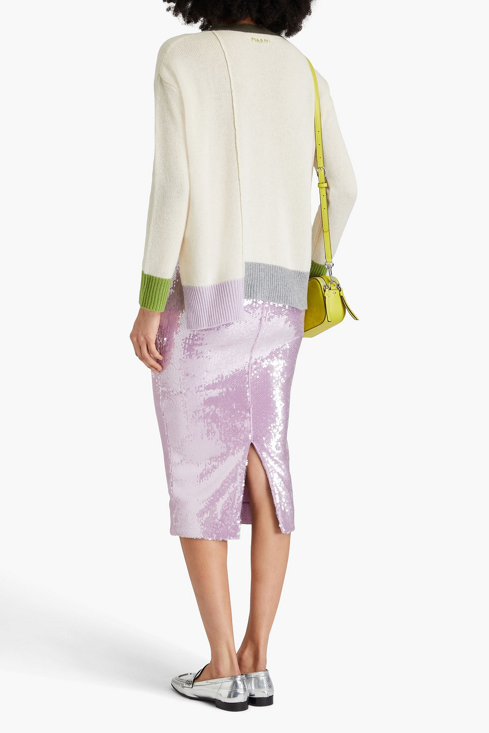 Marni Cardigan Aus Kaschmir In Colour-block-optik In Creme