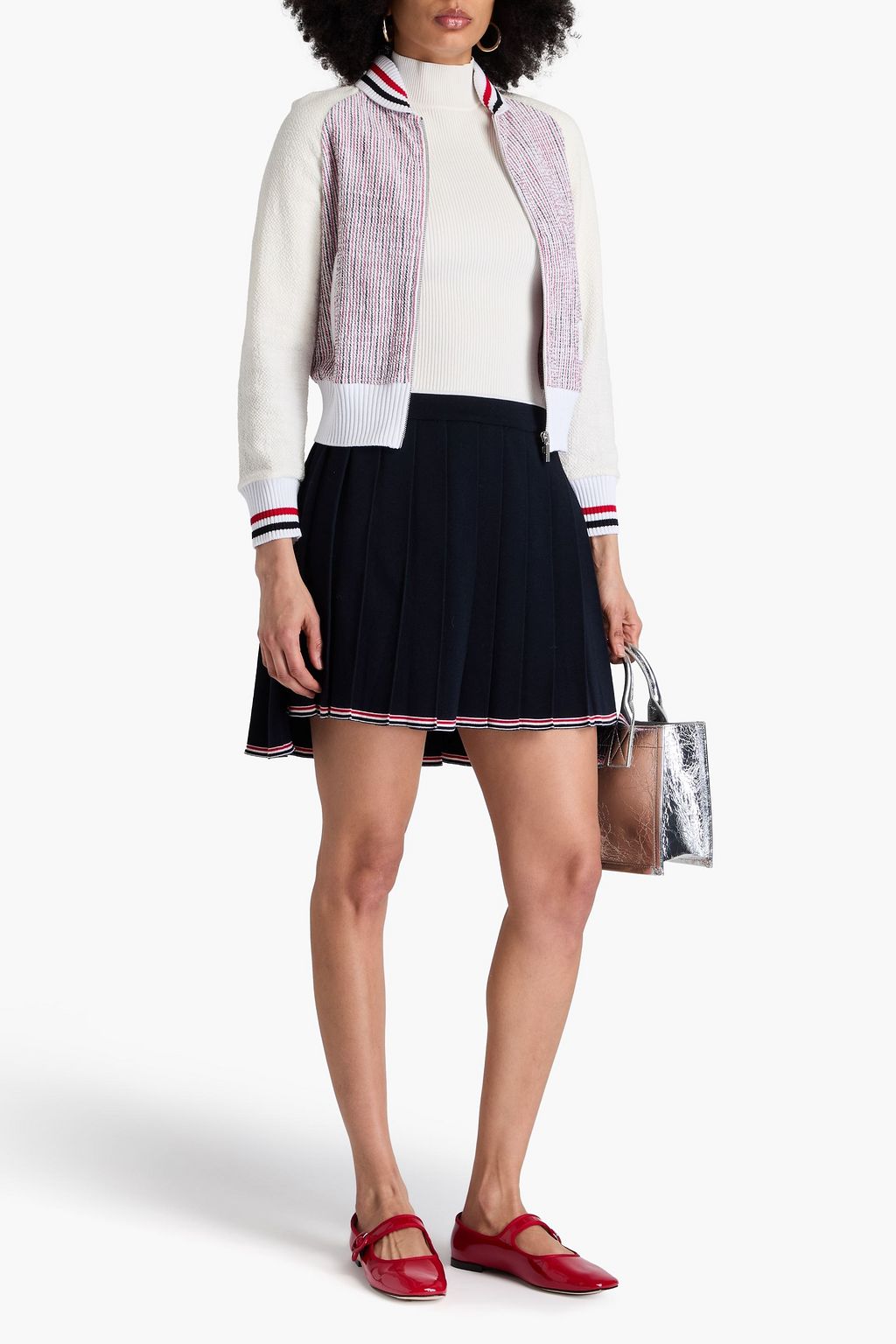 THOM BROWNE تنورة قصيرة مصنوعة من مزيج الصوف ومزينة بكسرات