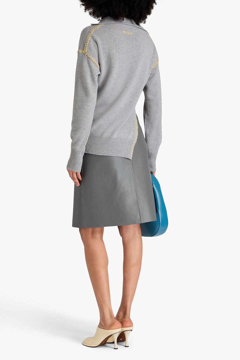 Marni Whipstitched Wool And Cashmere-blend Polo Sweater In Grau