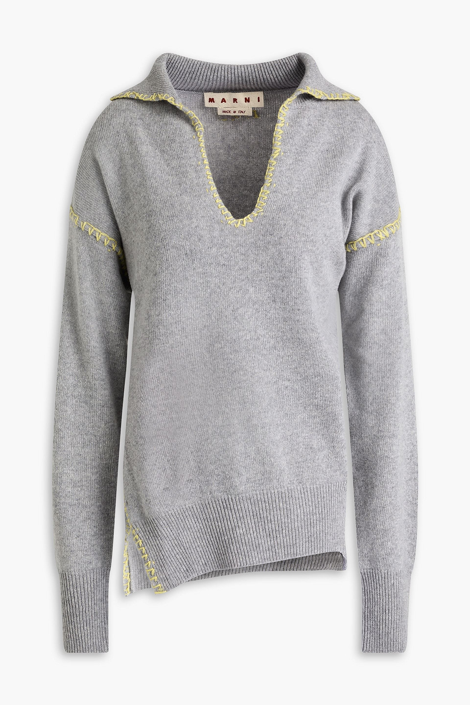 Marni Whipstitched Wool And Cashmere-blend Polo Sweater In Grau