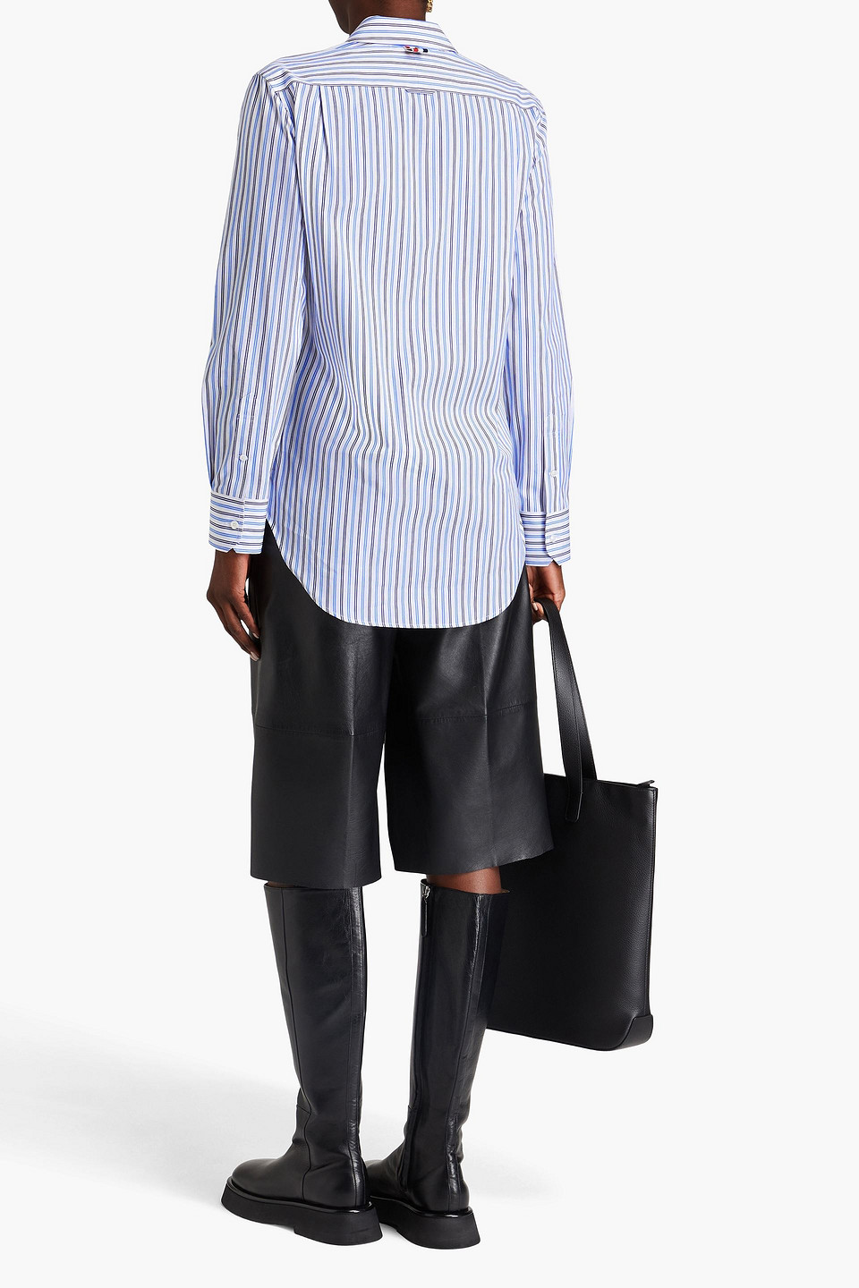 Thom Browne Thom E Blue Poplin Cotton Stripe Button Down Shirt Dress In Navy