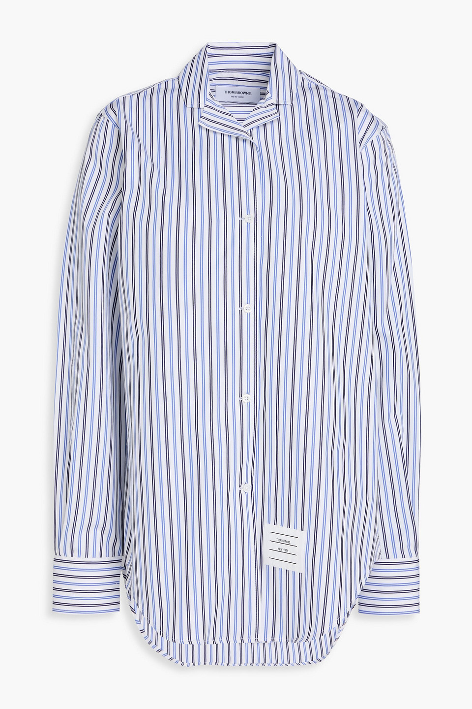 Thom Browne Thom E Blue Poplin Cotton Stripe Button Down Shirt Dress In Navy