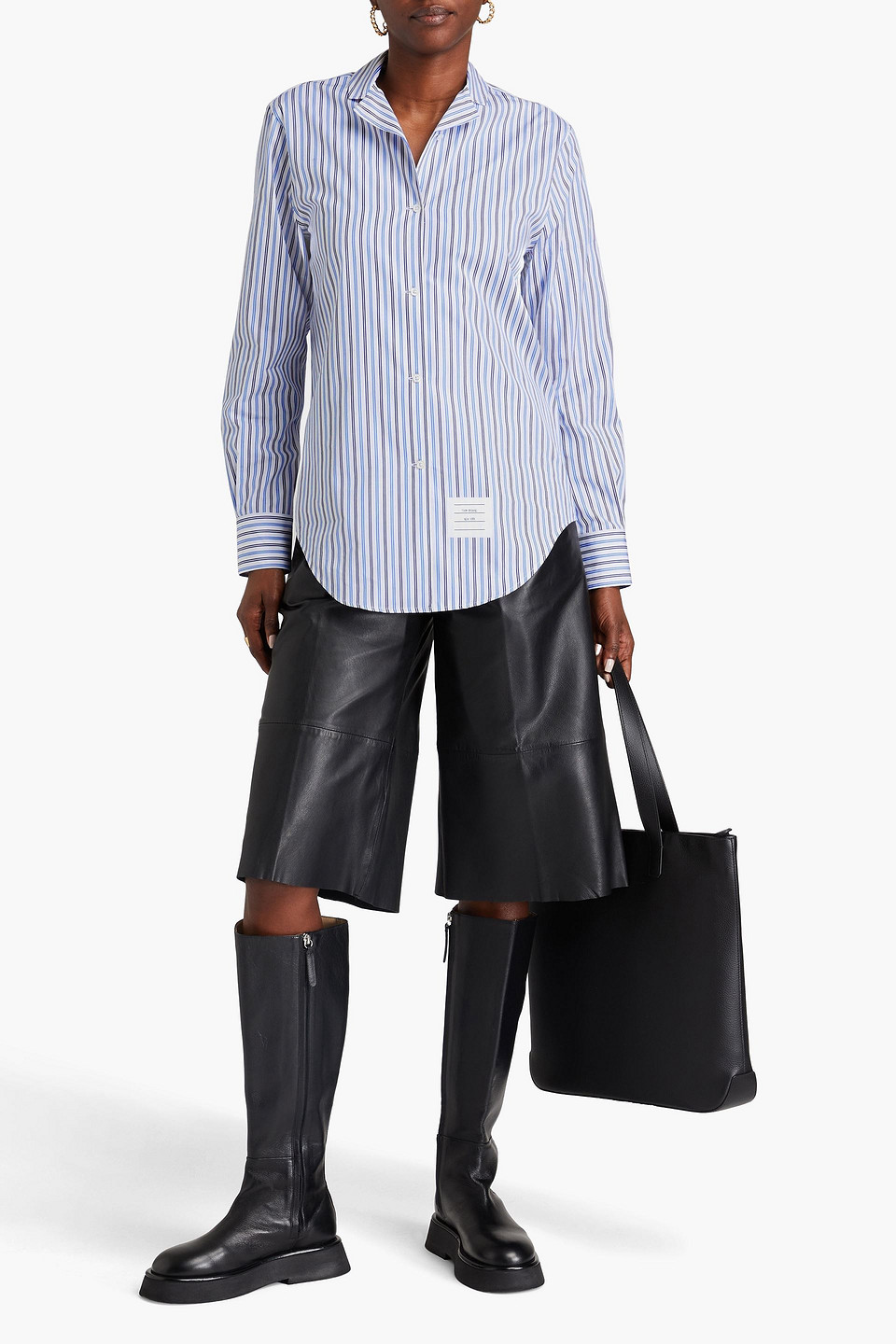 Thom Browne Thom E Blue Poplin Cotton Stripe Button Down Shirt Dress In Navy