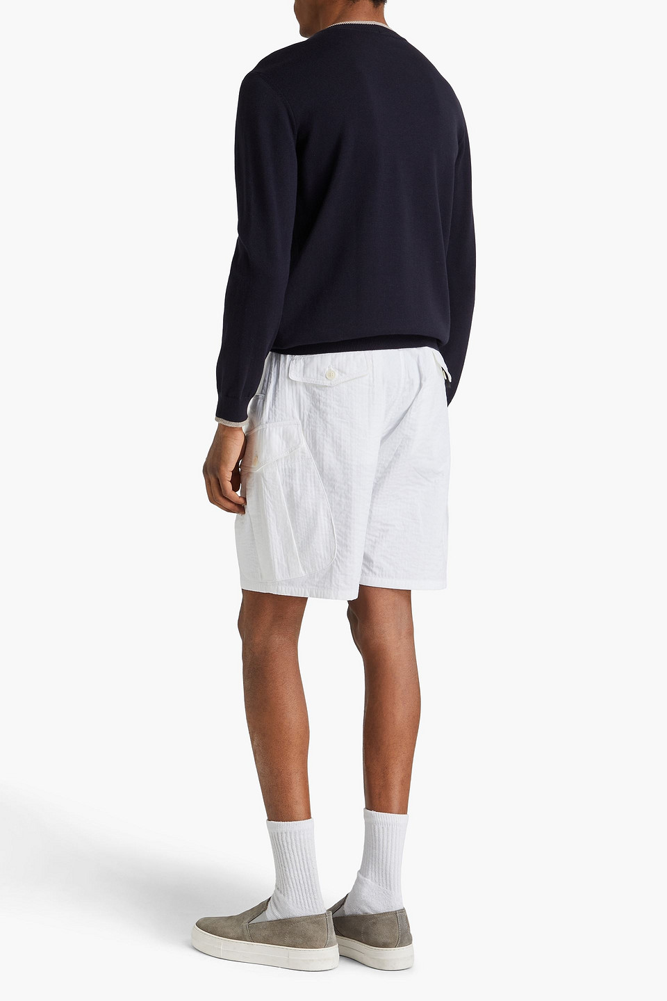 GIORGIO ARMANI RIBBED COTTON-BLEND CARGO SHORTS