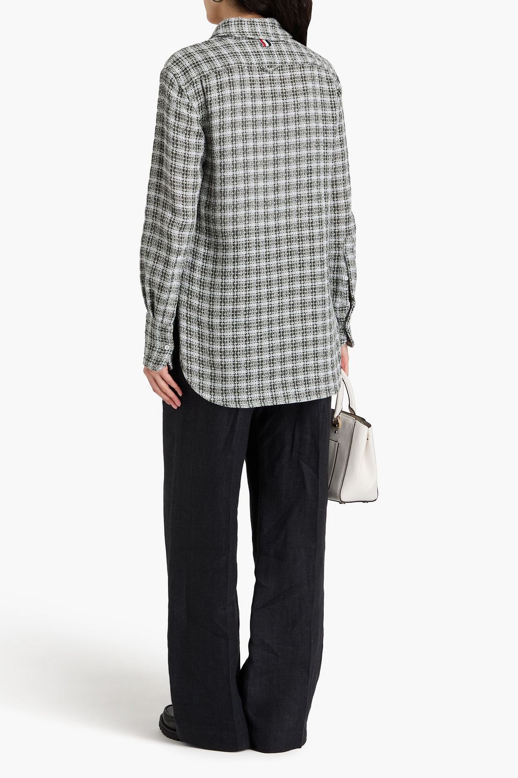 THOM BROWNE قميص من القطن المشغول بالكروشيه بنقش مربّعات