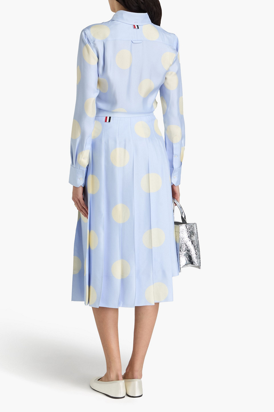 Thom Browne Plissierter Midirock Aus Seiden-twill Mit Polka-dots In Himmelblau