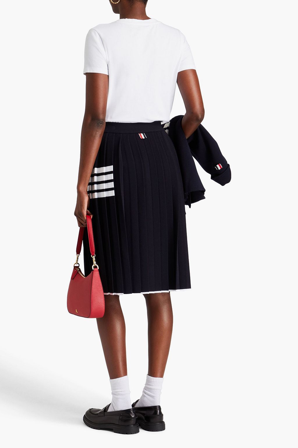 THOM BROWNE تنورة من نسيج محبوك بتصميم مخطط مزينة بكسرات