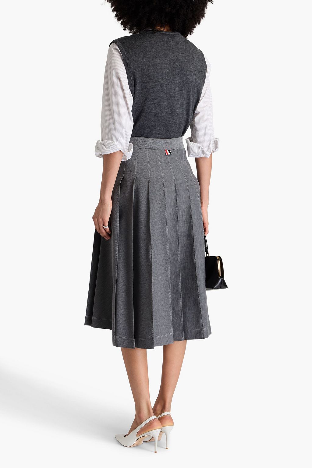 THOM BROWNE تنورة متوسطة الطول من الجيرسي المصنوع من مزيج الصوف مزينة بكسرات