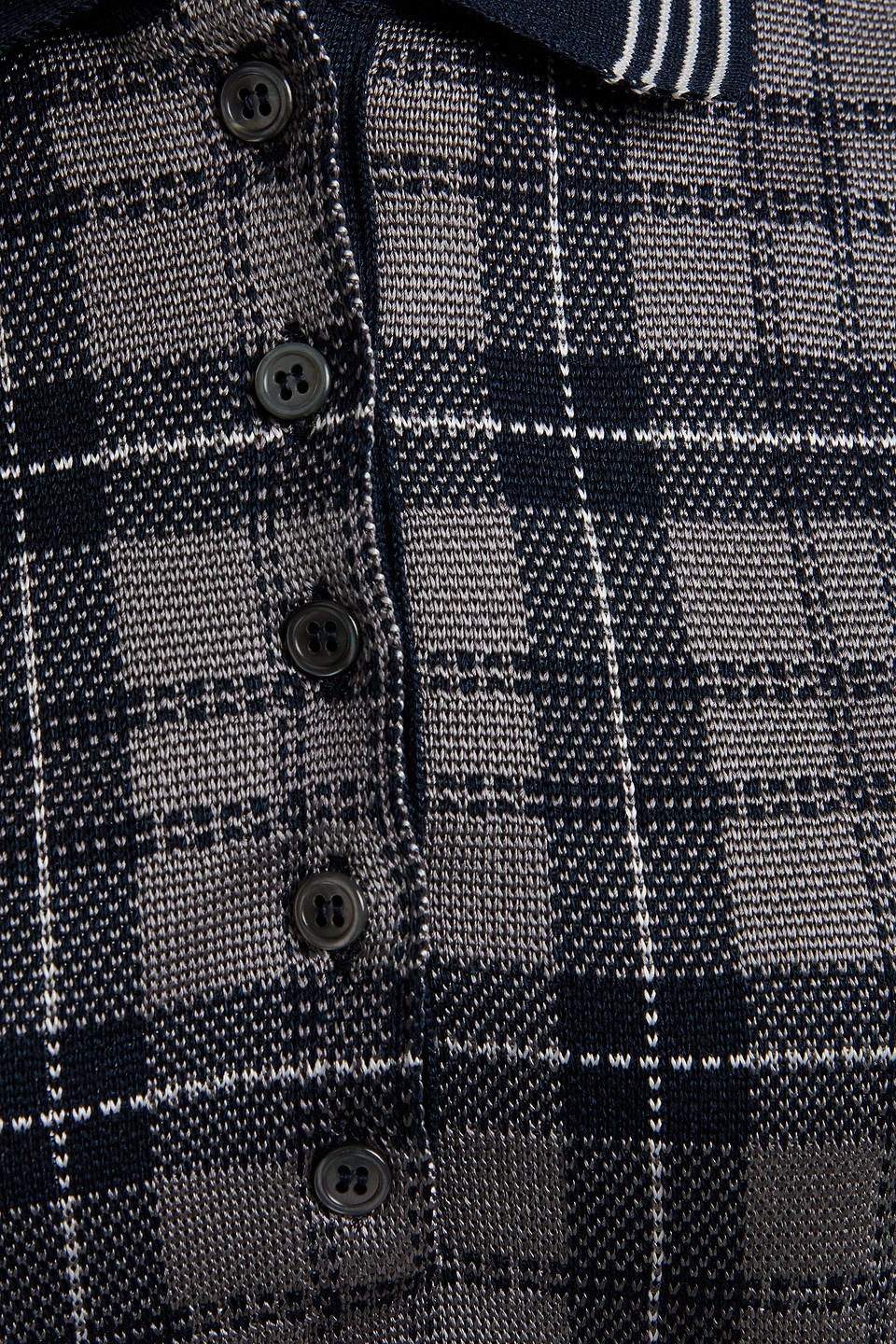 Thom Browne Checked Silk-blend Jacquard Polo Shirt In Navy