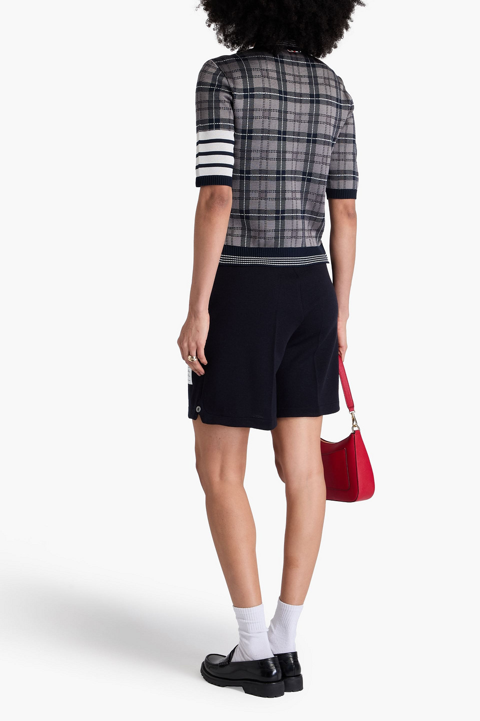 Thom Browne Checked Silk-blend Jacquard Polo Shirt In Navy