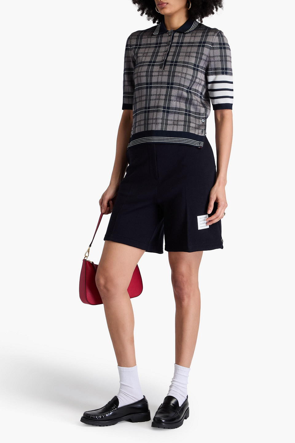 Thom Browne Checked Silk-blend Jacquard Polo Shirt In Navy