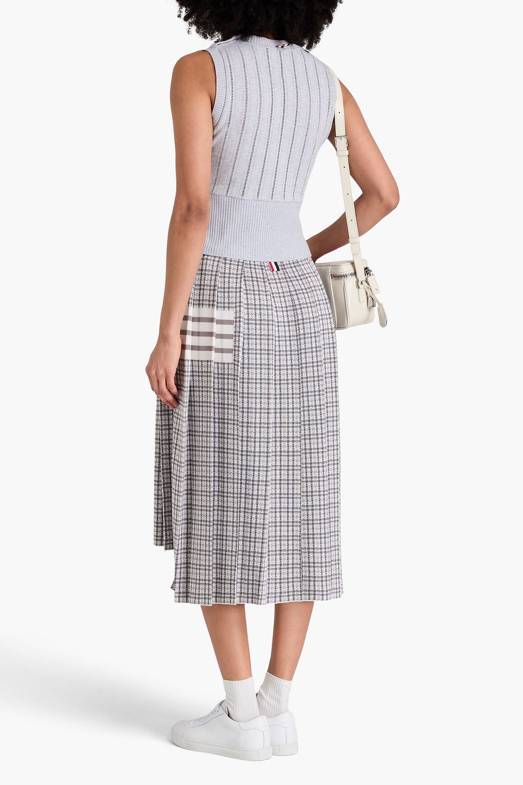 THOM BROWNE ジャカードニット シルク&コットン混 ミディスカート プリーツ入り